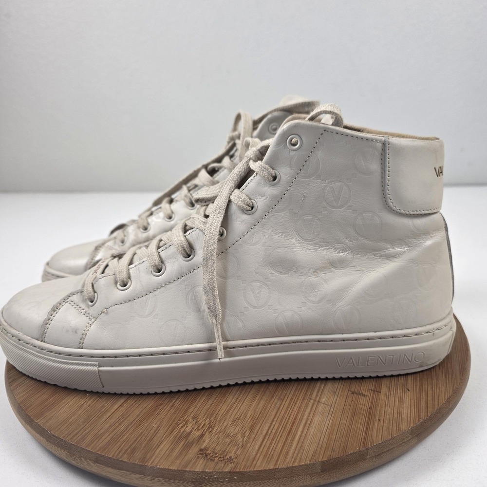 Valentino Shoes Mens Size 10.5 White Leather Logo High Top Casual Sneakers Italy